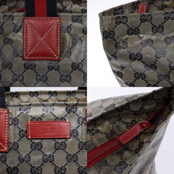 GUCCI GG Crystal Sherry Line Tote Bag Coated Canvas Red Navy - Picture 11 of 13